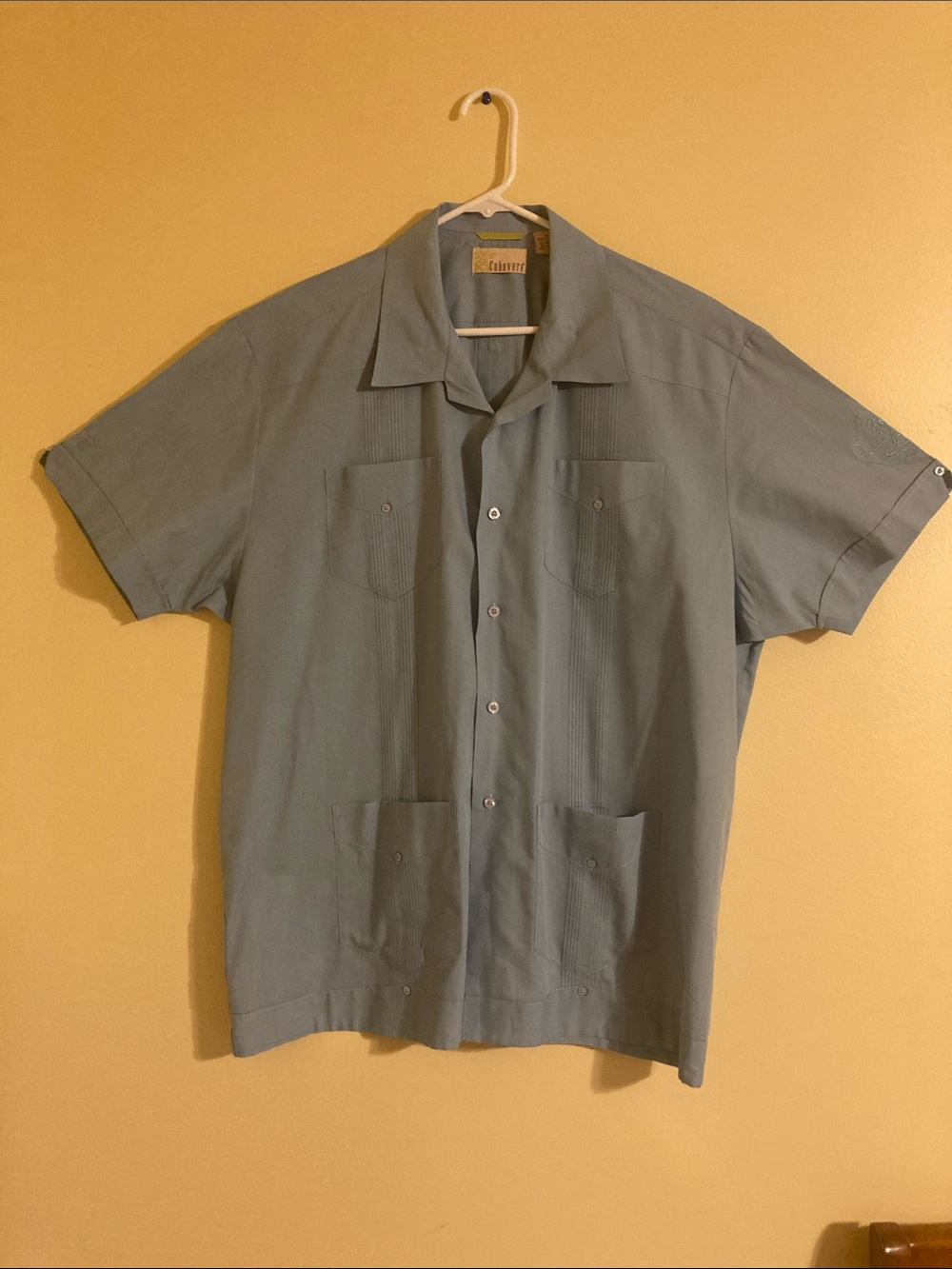 Cubavera Slate Blue Short-Sleeve Cuban Collar Button-Down Shirt